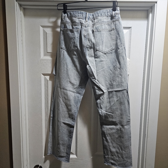 ENGLISH FACTORY HIGH WAIST, RIPPED, RAW HEM MOM JEANS: - Picture 9 of 9